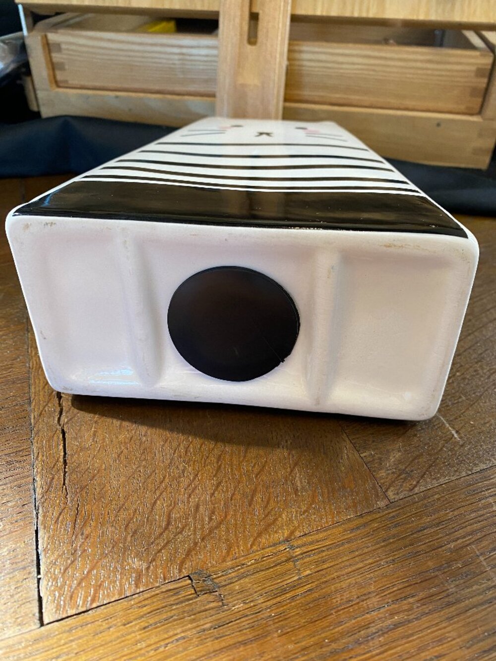 Black and White Striped Ceramic Kitty Cat Money Coin Bank Meow 🐈‍⬛ - Picture 7 of 9